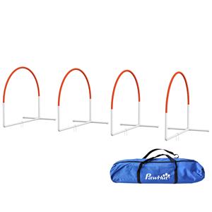 PawHut 4-delige Agility-Set voor honden, inclusief draagtas, duurzaam kunststof, eenvoudig op te bergen, 89 x 69 x 99 cm, wit, oranje | Aosom.nl