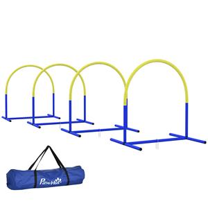 PawHut Agility-Set voor Honden, ideale hondentraining, 4 bogen, inclusief draagtas, eenvoudig op te zetten, 88 x 64 x 95 cm, blauw + geel | Aosom.nl