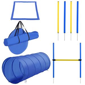 PawHut honden behendigheidsset, slalom en tunnel voor training, inclusief draagtas, eenvoudig op te zetten, blauw/geel | Aosom.nl