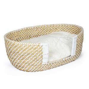Duvo+ Boho rieten instapmand & kussen beige/wit M