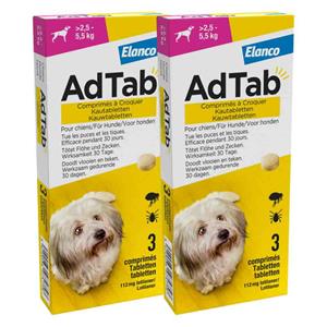 AdTab 2x  Anti Vlo en Teek Kauwtabletten Hond>2,5-5,5 kg 3 tabletten