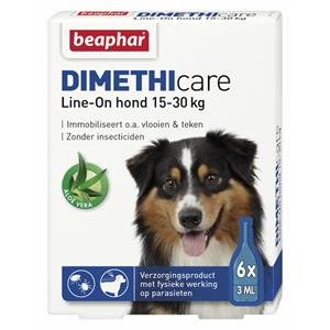 Beaphar 6x  DImetHIcare Line-On Anti Teken- en Vlooiendruppels Hond 15 - 30 kg 6 pipetten