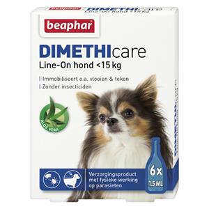 Beaphar 6x  Dimethicare Line-On Anti Teken-&Vlooiendruppels Hond 0 - 15 kg 6 pipetten