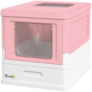 PawHut Kattentoilet met Button-In-Design, Uitneembare Bodempan Incl. Kattenbakschep, Kunststof, Roze
