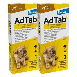 AdTab 2x  Anti Vlo en Teek Kauwtabletten Hond 1,3-2,5 kg 3 tabletten