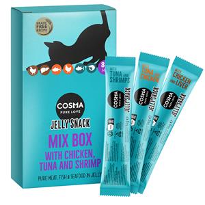 Cosma 8x14g Mix 2 (Tonijn & Garnalen, Tonijn & Kip, Kip & Lever) Jelly Snack  Kattensnacks