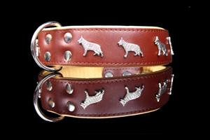 Hondenbed.nl Leren halsband - Duitse Herder - Bruin/Naturel - 60-73 cm x 50 mm
