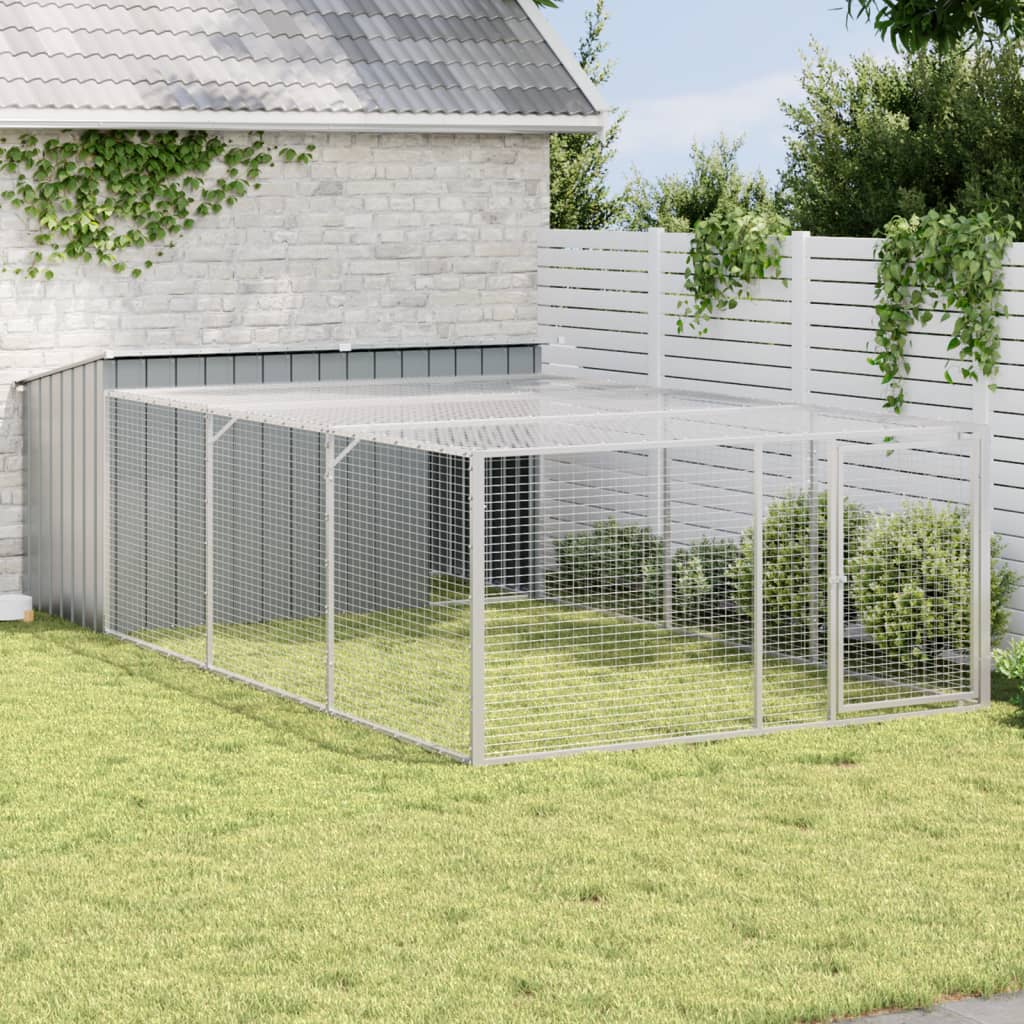 VidaXL Hondenhok met ren 197x396x110 cm gegalvaniseerd staal antraciet