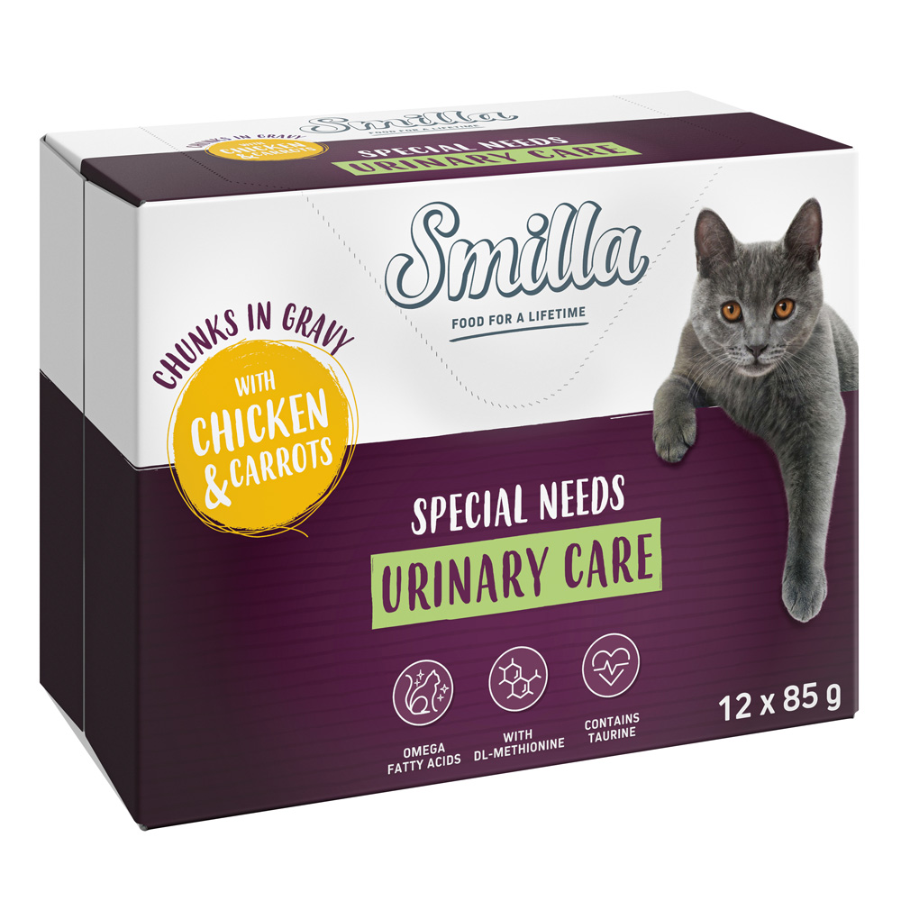 Smilla 12x85g  verse zakjes Urinary Care Hapjes in saus Kip en Wortel met groenten