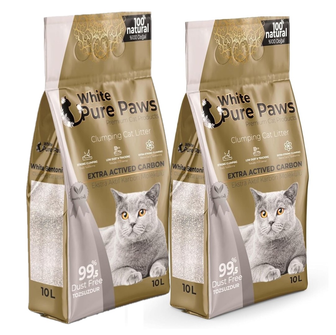 White Pure Paws kattenbakvulling - Bentoniet - Carbon - 20L