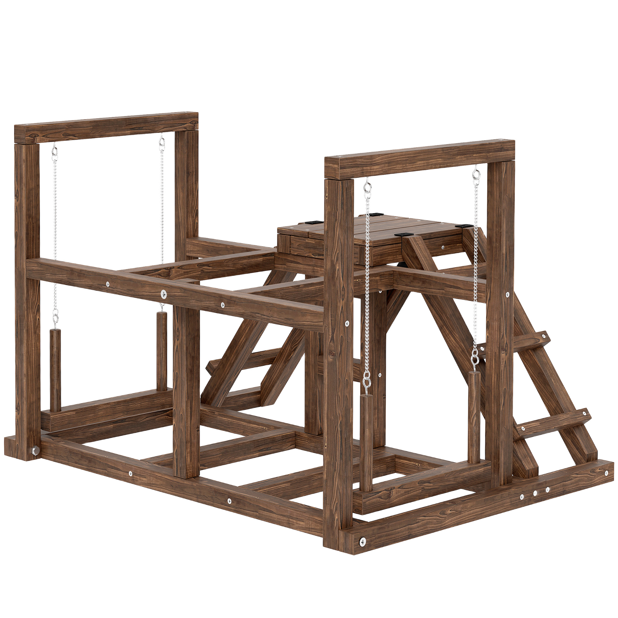 PawHut Kippenframe, Zitstokken, Hellingen, Schommels, voor 2-3 Kippen, Hout, Bruin