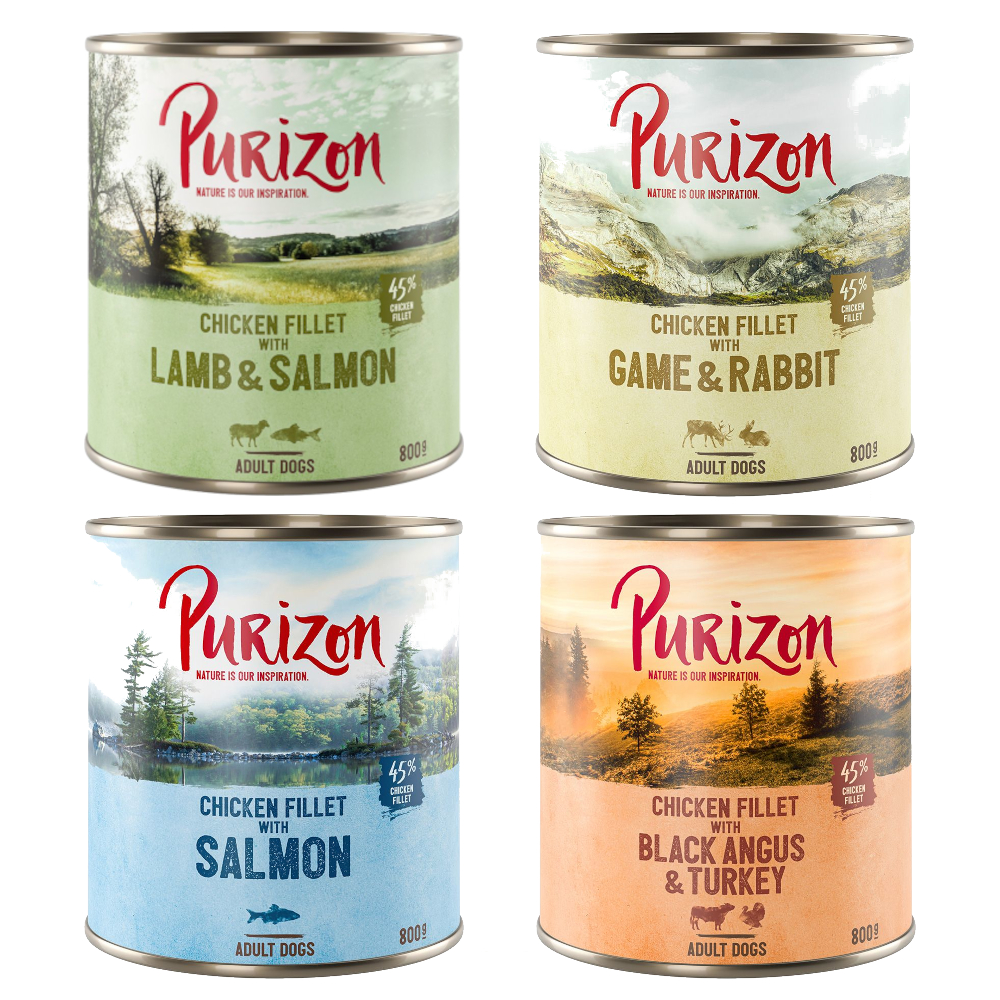 Purizon 6x800g  Original Adult Mixpakket (2x Black Agnus, 2x Lam, 1x Zalm, 1x Wild) Honden Natvoer