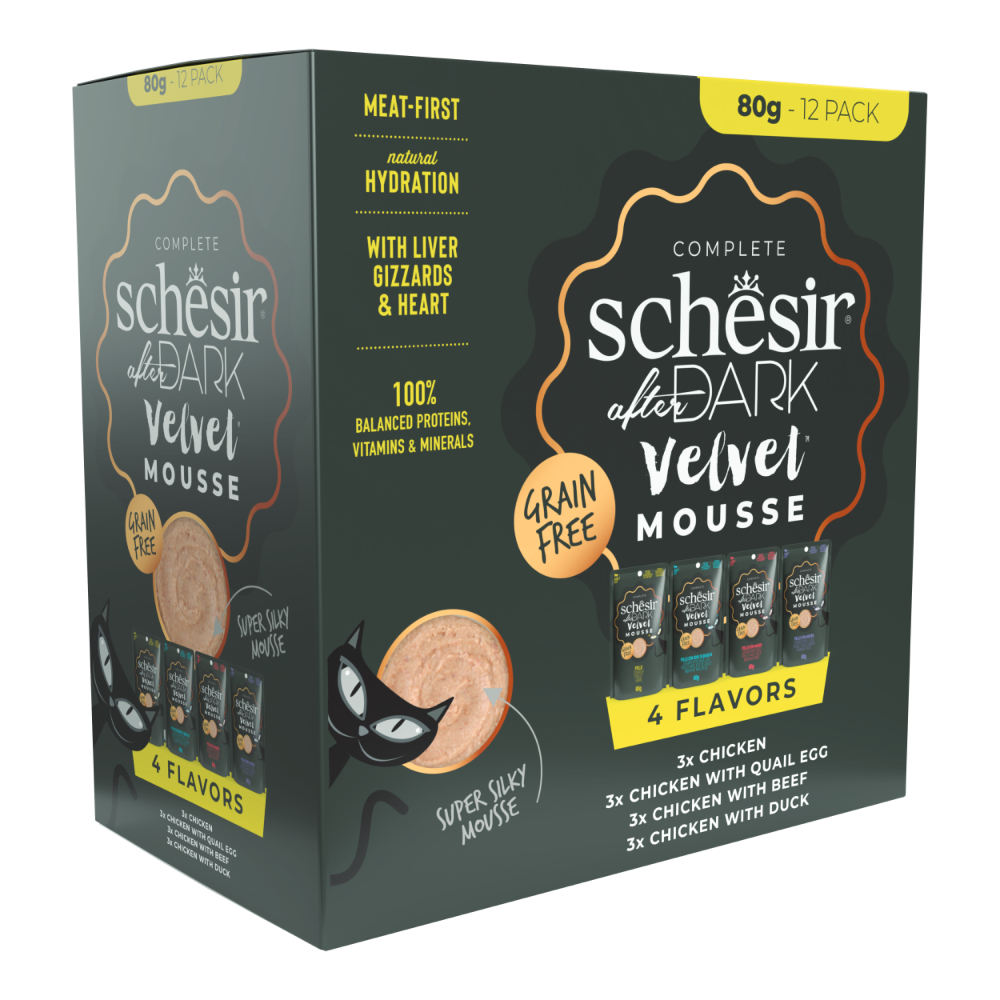 Schesir 12x 80g  After Dark Velvet Mousse mix pack (4 soorten) nat kattenvoer