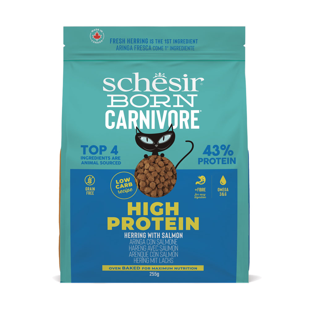 Schesir 255g  Born Carnivore High Protein Haring met Zalm droogvoer voor katten