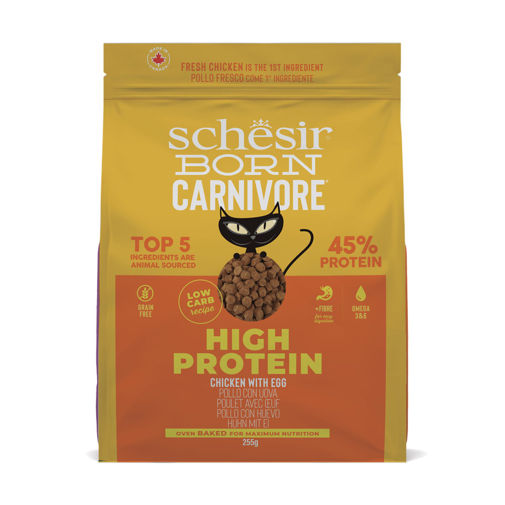 Schesir 255g  Born Carnivore High Protein Kip met Ei droogvoer voor katten