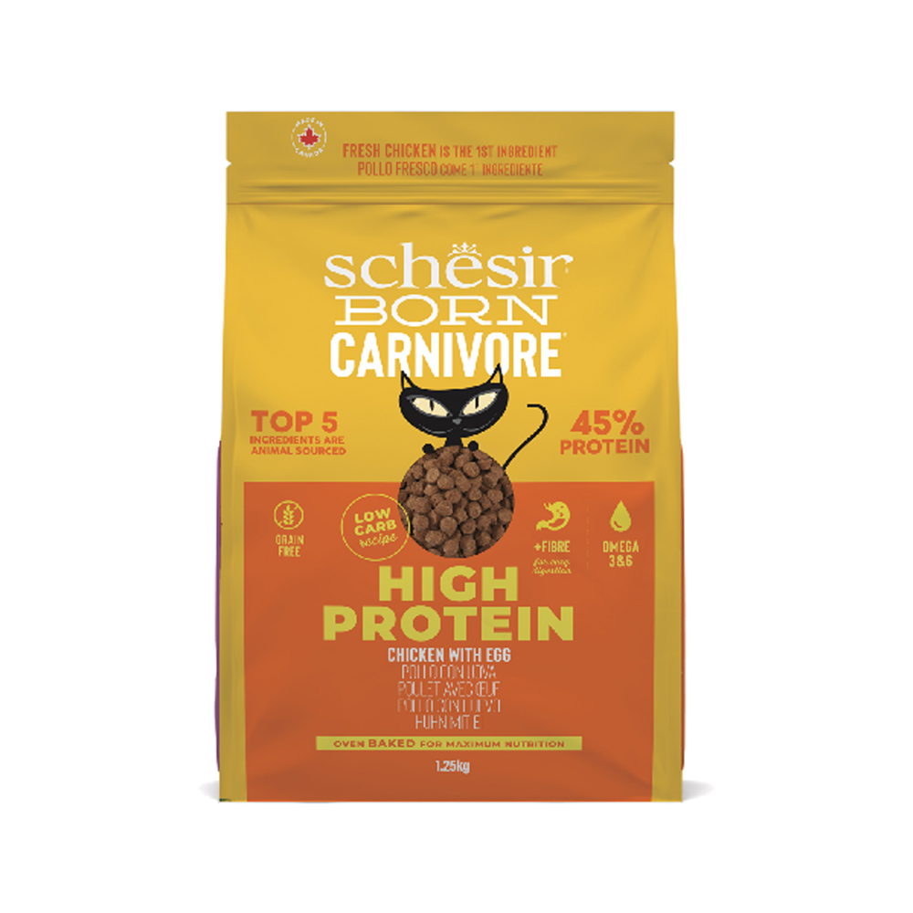 Schesir 1,25kg  Born Carnivore High Protein Kip met Ei droogvoer voor katten