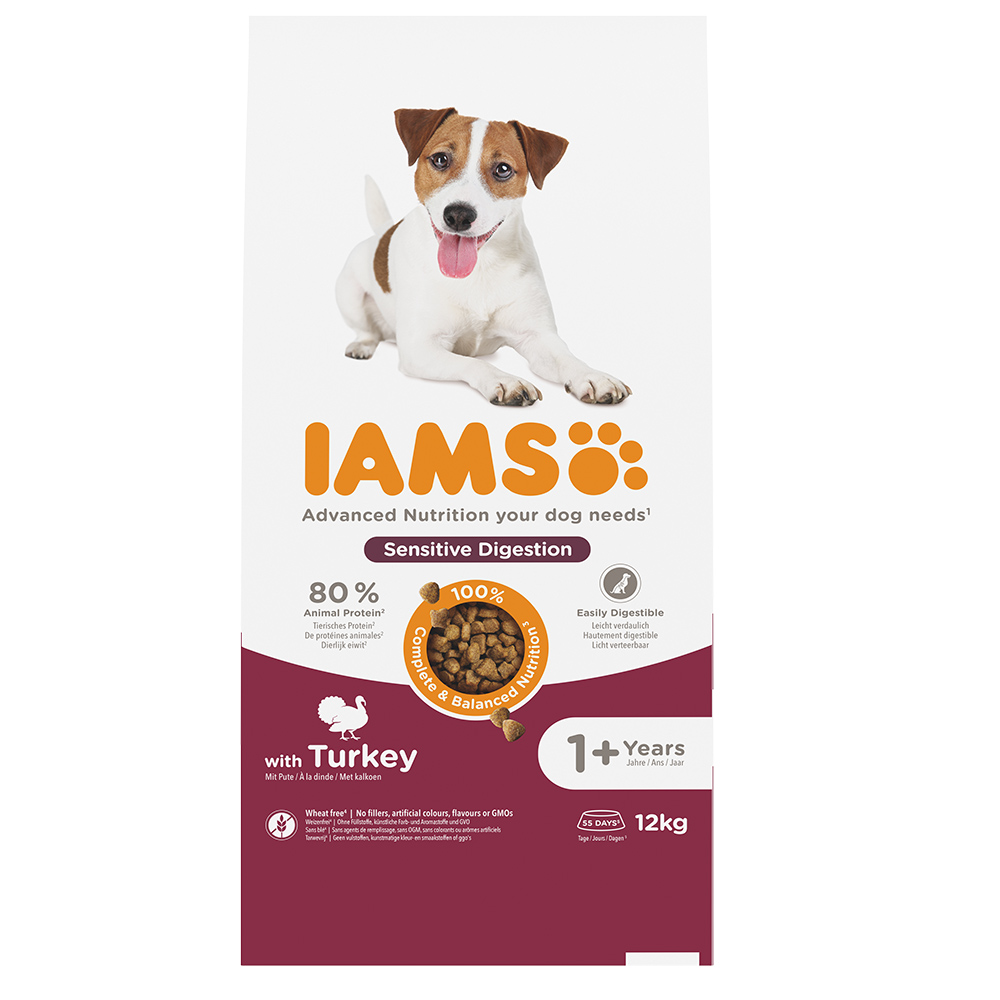 Iams 12kg  Advanced Nutrition Sensitive Digestion met kalkoen droogvoer voor honden