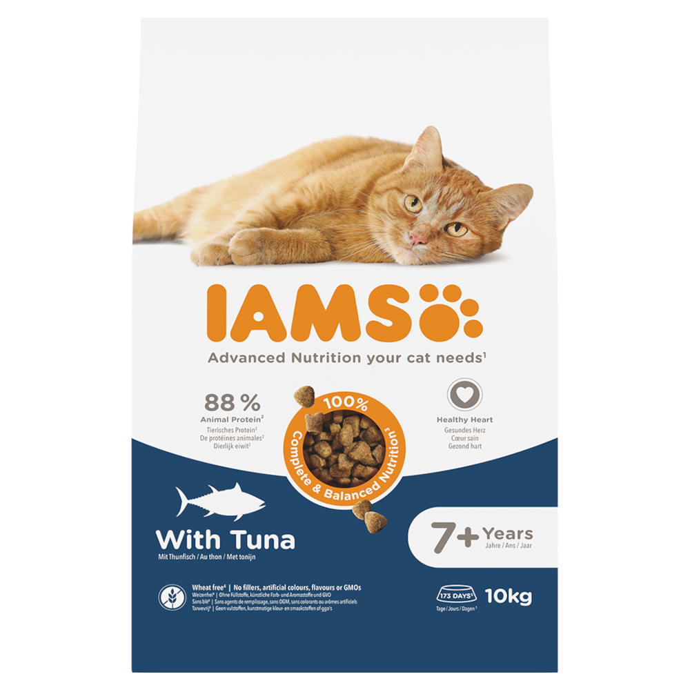 Iams 10kg  Advanced Nutrition Senior droogvoer voor katten 7+ met tonijn