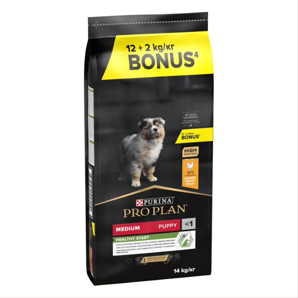 Pro Plan 14 kg + 2,5 kg gratis Purina  honden droogvoer - Medium Puppy Optistart - Kip & Rijst (Let op! 12 kg + 2 kg)