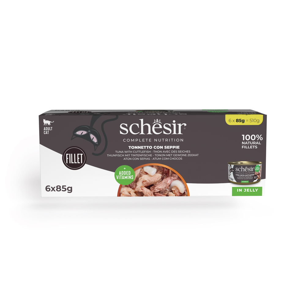 Schesir Complete Voeding filet in gelei 6 x 85 g - Tionijn met Inktvis