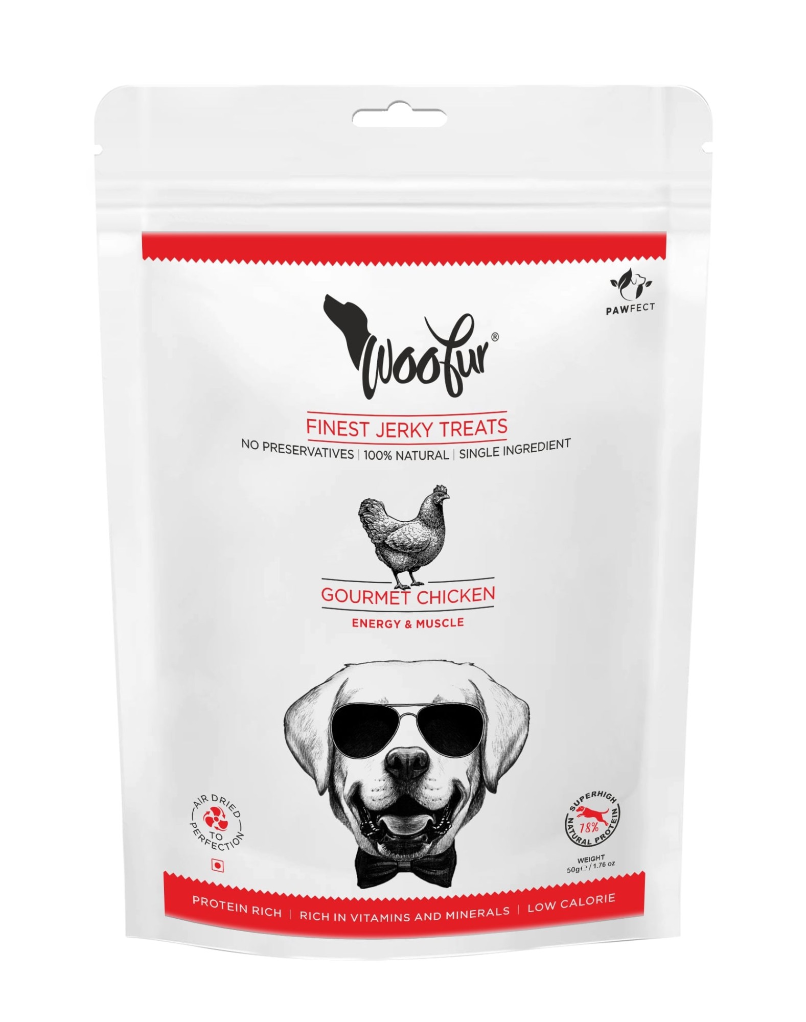 Pawfect Woofur luchtgedroogde hondensnacks Kip 50 gr.