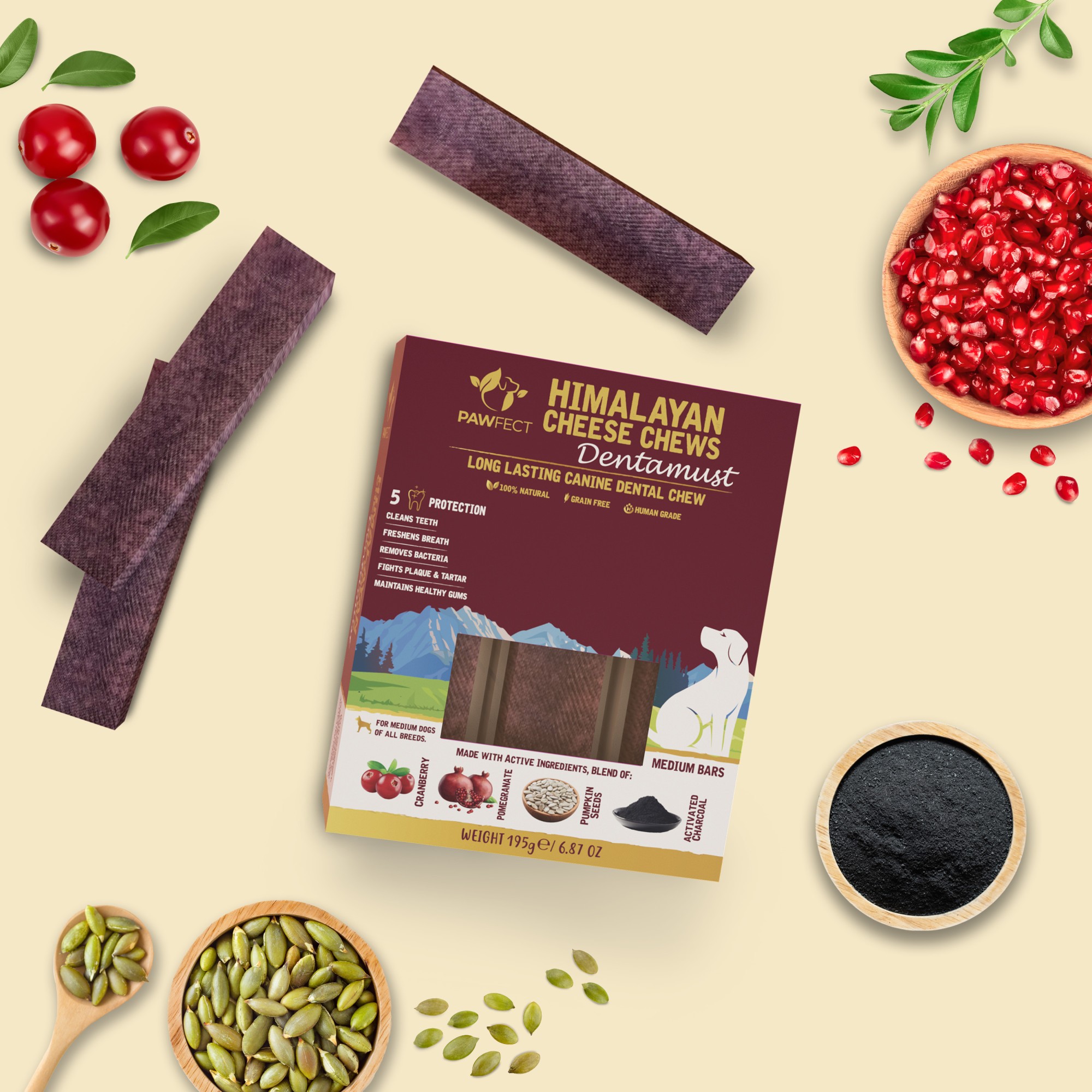Pawfect Dentamust Bars Veenbessen Medium 195 gr.