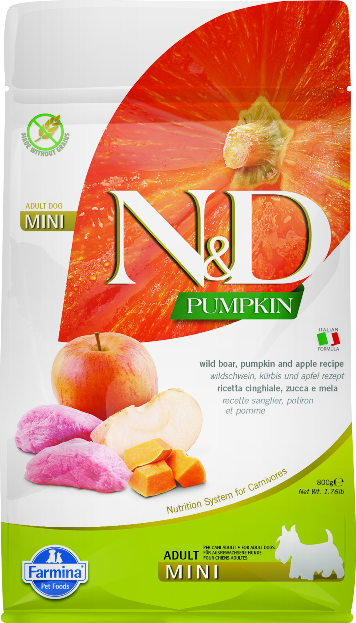 N&D Pumpkin hondenvoeding Wild Zwijn small breed 800 gr.