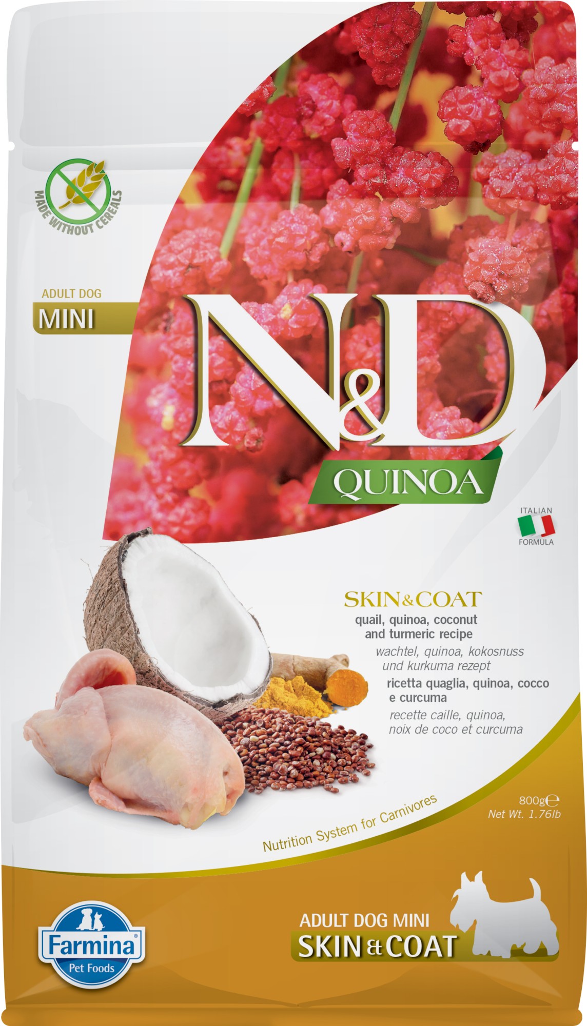 N&D Quinoa hondenvoeding Skin&Coat small breed Kwartel 800 gr.