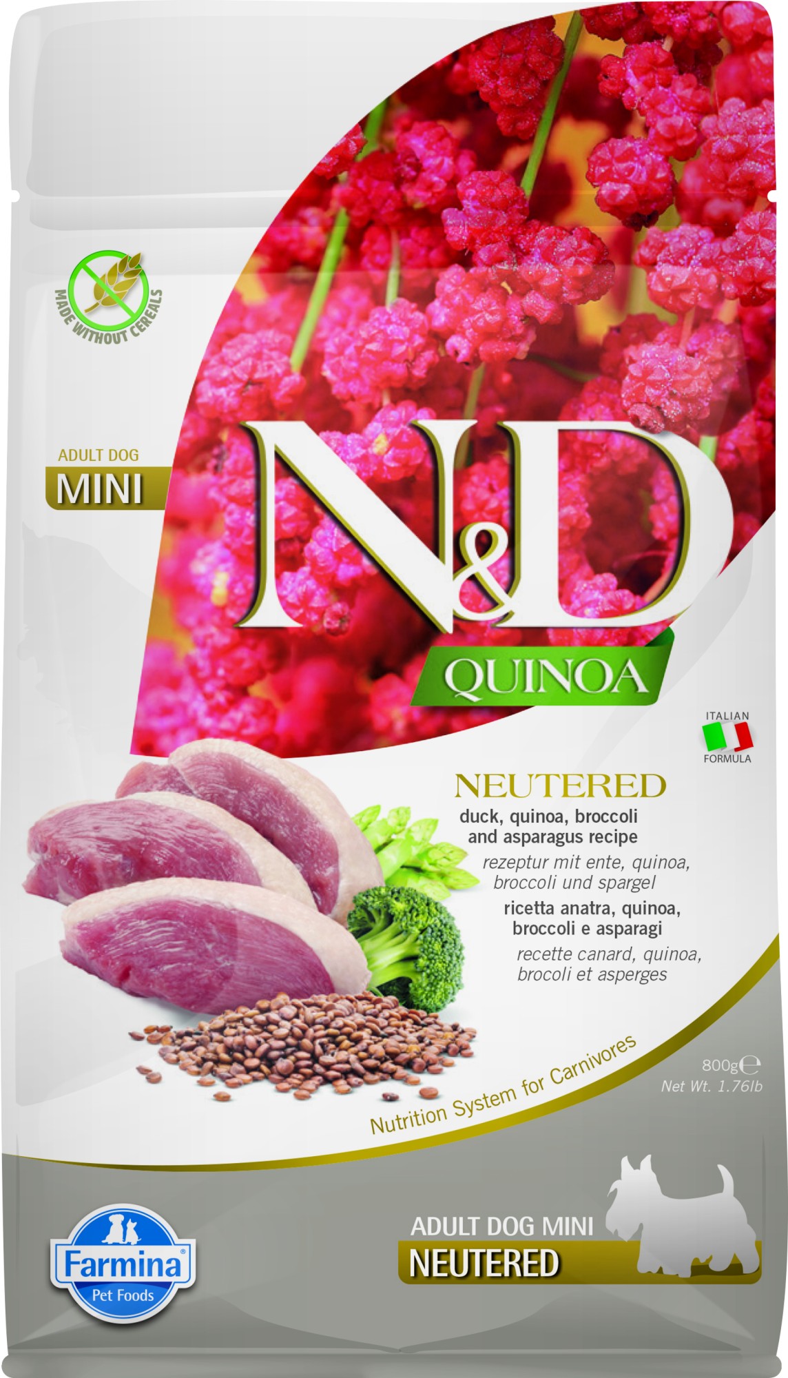 N&D Quinoa voeding voor de Gecastreerde Hond small breed 800 gr.