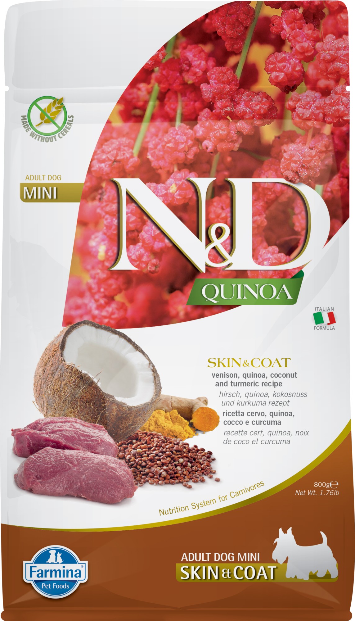 N&D Quinoa hondenvoeding Skin&Coat small breed Hert 800 gr.