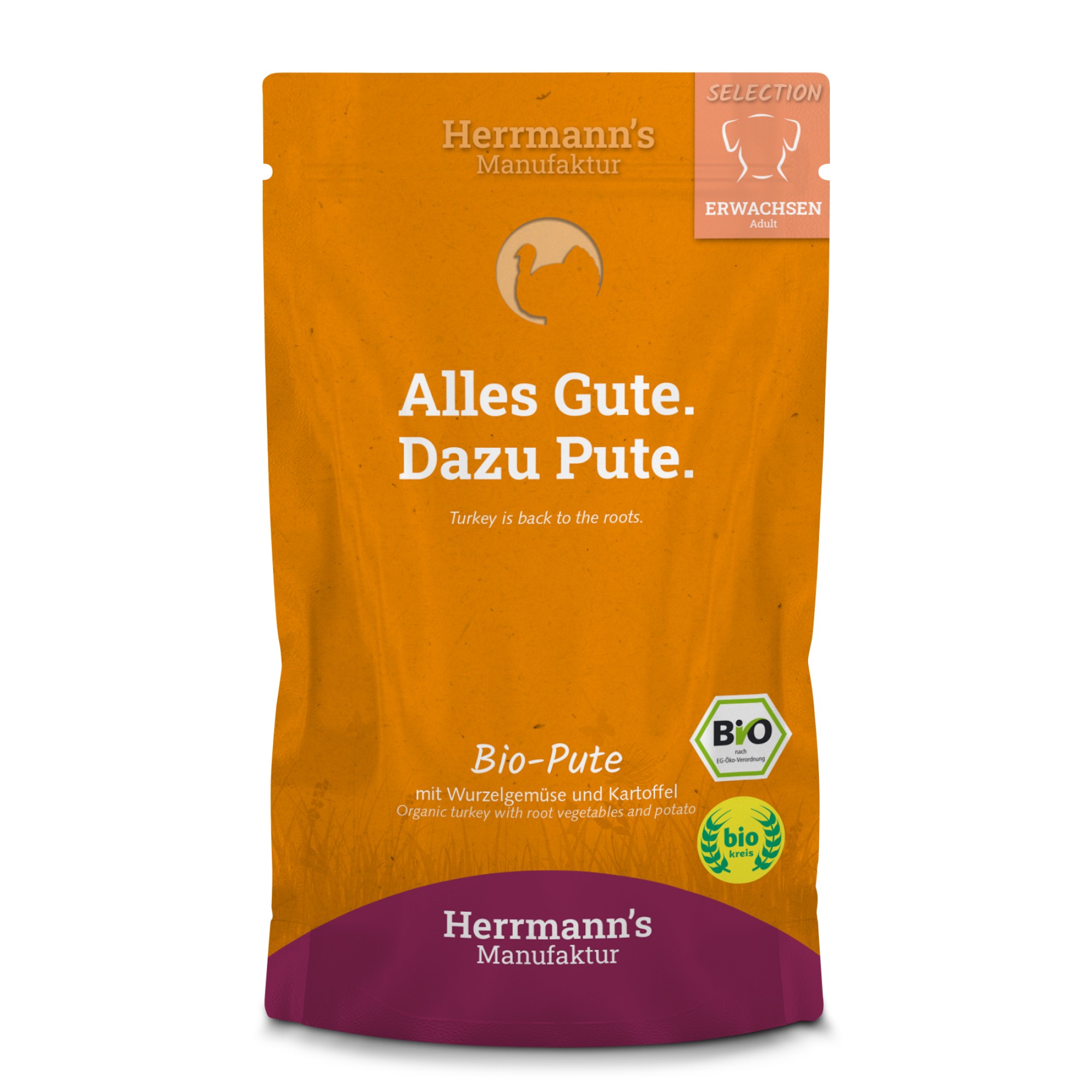 Herrmann's Bio Adult hond Kalkoen met pastinaak 150 gr. - per 15 stuks