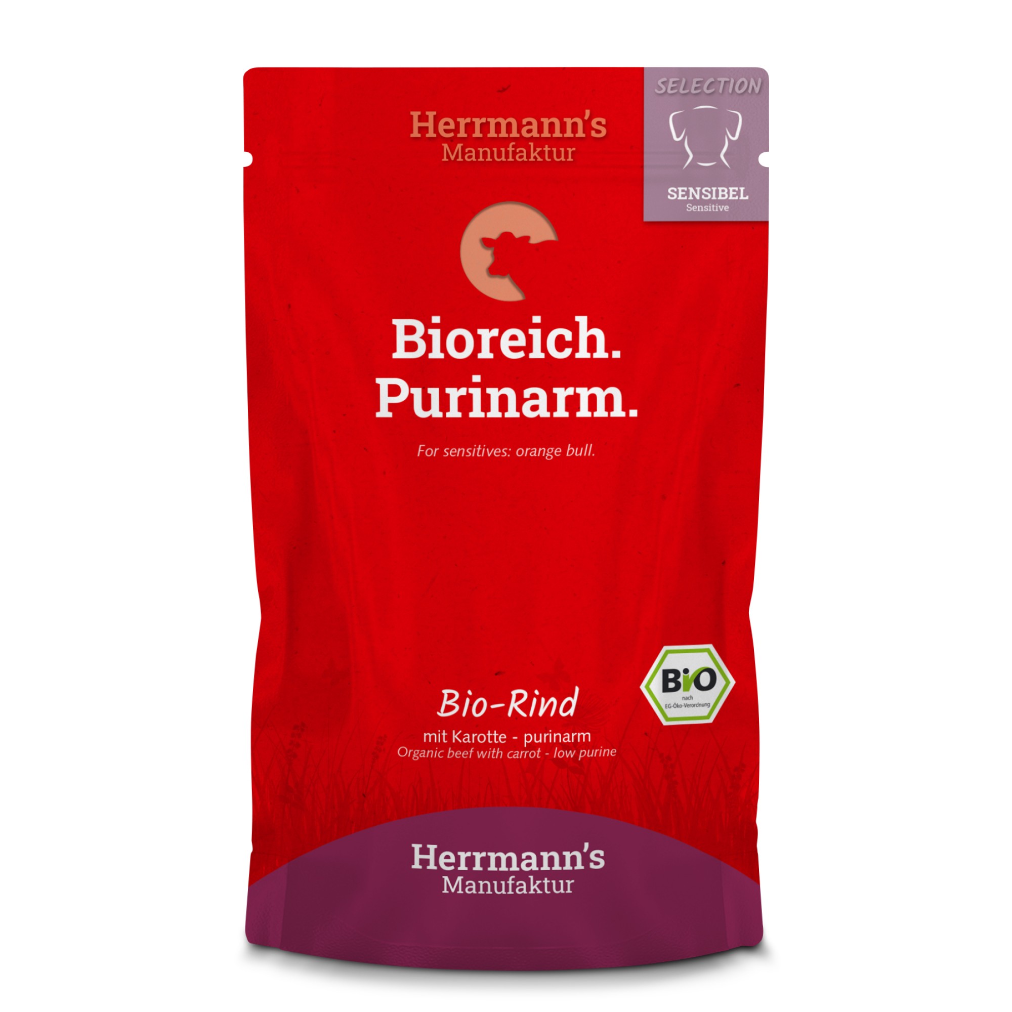Herrmann's Bio Sensitive hond Purinearm Rund met wortel 150 gr. - per 15 stuks