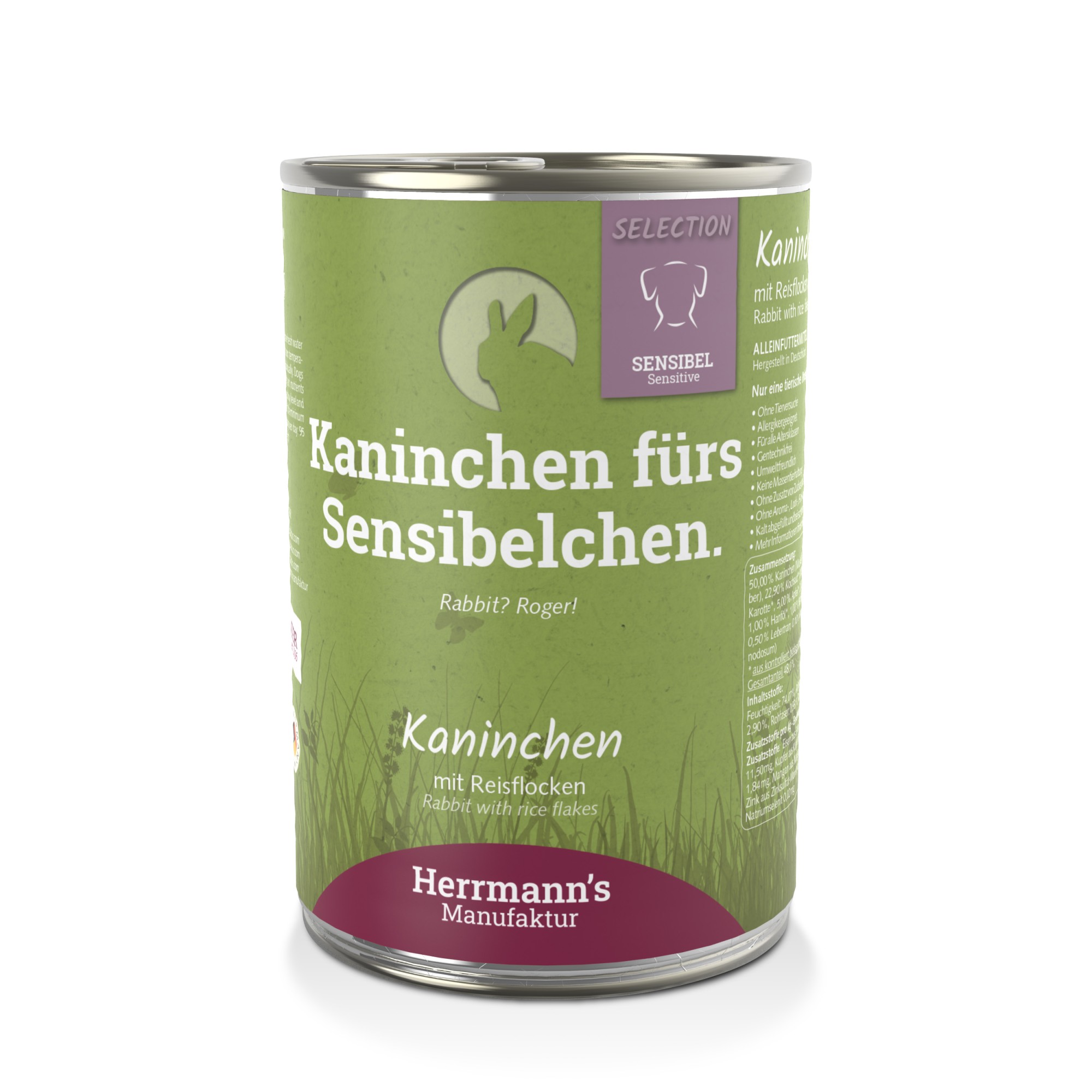 Herrmann's Sensitive hond Konijn met rijstvlokken 400 gr. - per 6 stuks
