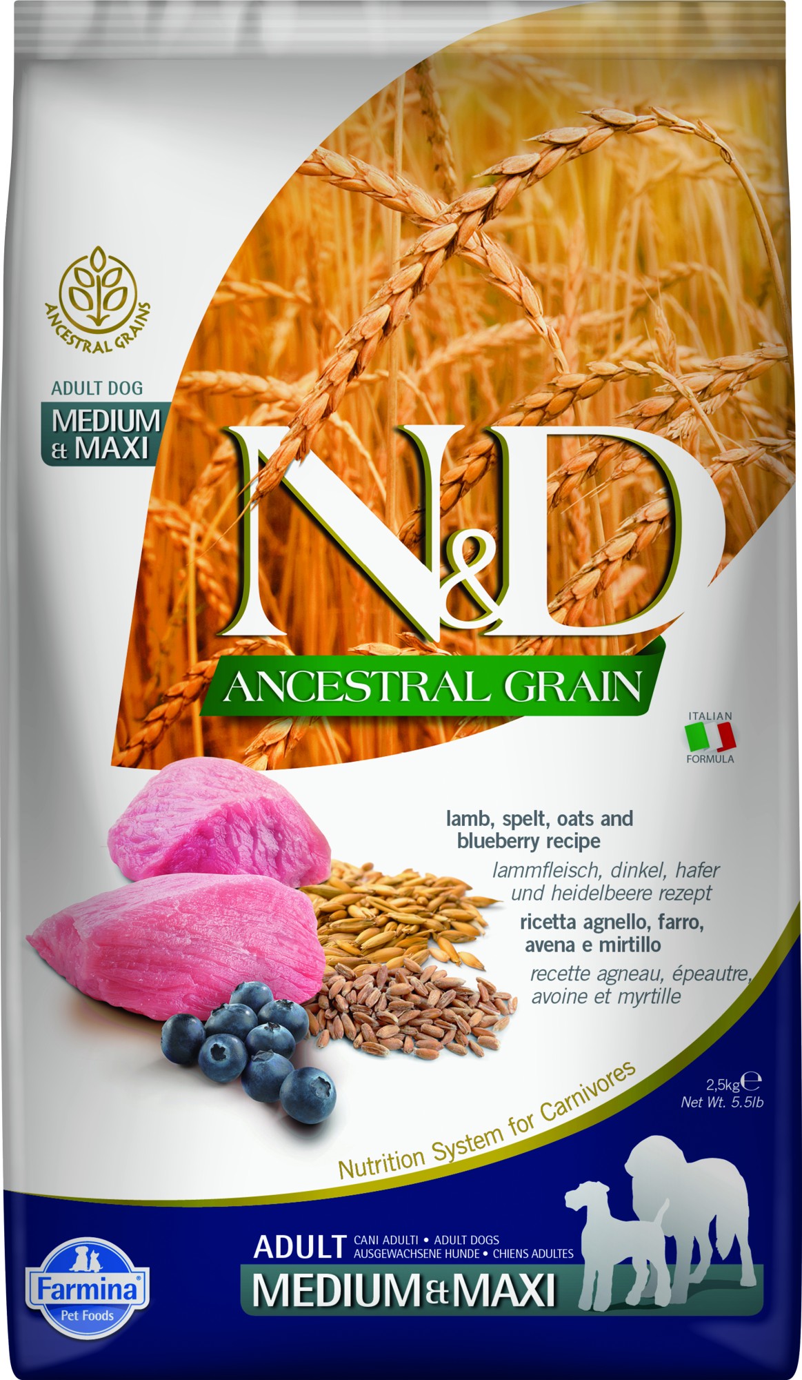N&D Ancestral Grain hondenvoeding Lam medium/maxi 2,5 kg