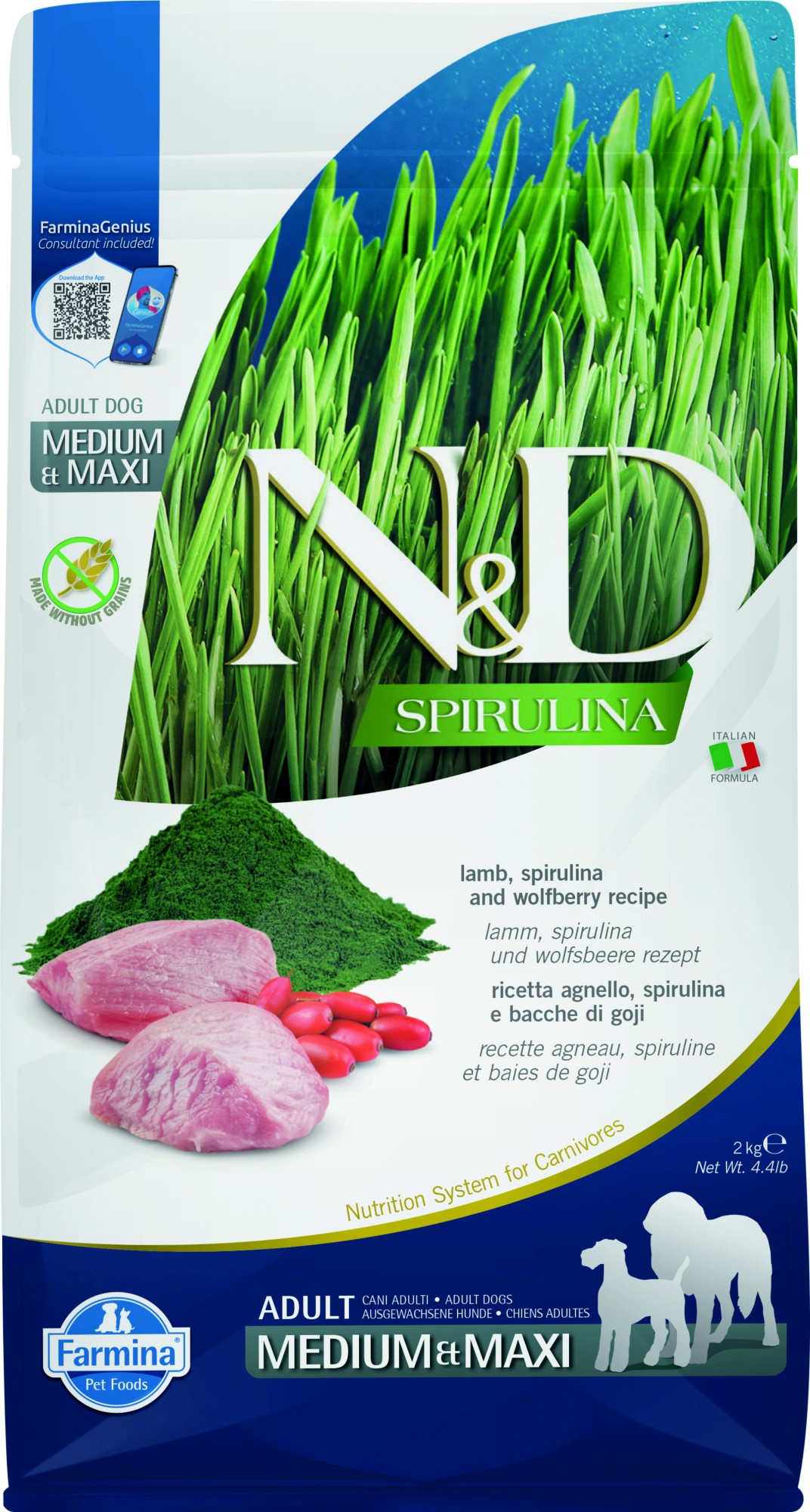 N&D Spirulina hondenvoeding Lam medium/maxi 2 kg