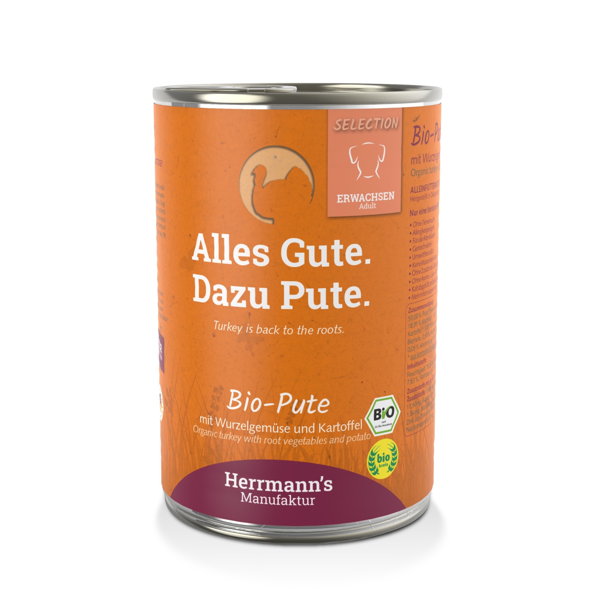 HERRMANNS Herrmann's Bio Adult hond Kalkoen met pastinaak 400 gr. - per 6 stuks