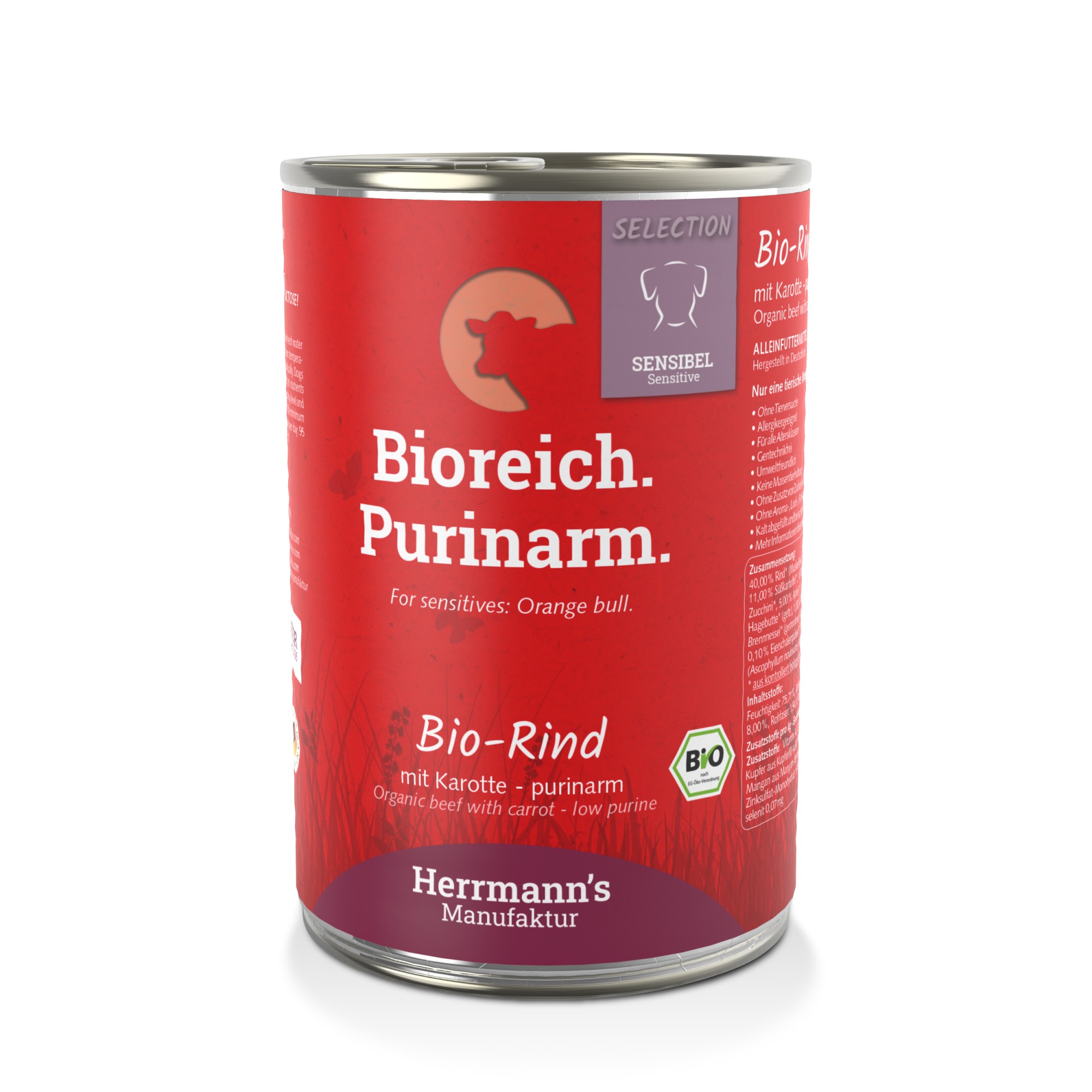 HERRMANNS Herrmann's Bio Sensitive hond Purinearm Rund met wortel 400 gr. - per 6 stuks