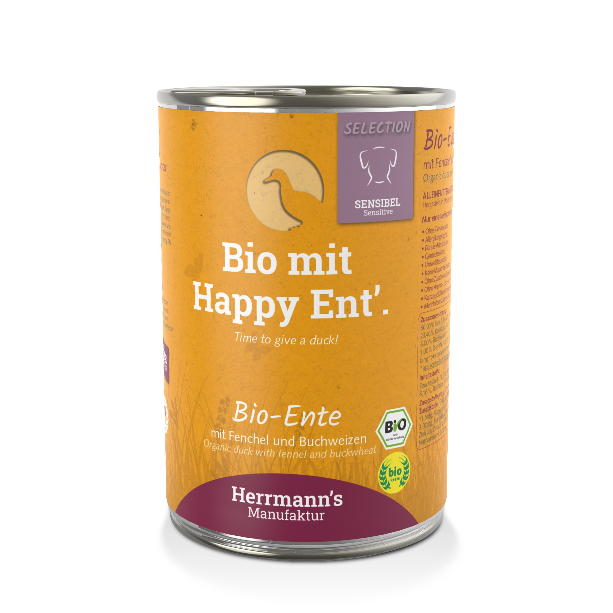 HERRMANNS Herrmann's Bio Sensitive hond Eend met venkel 400 gr. - per 6 stuks