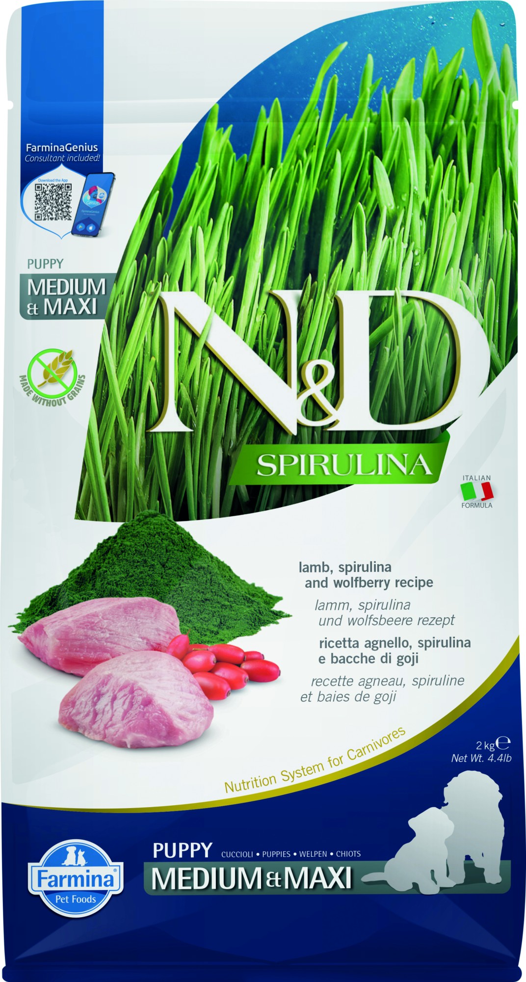N&D Spirulina puppyvoeding Lam medium/maxi 2 kg