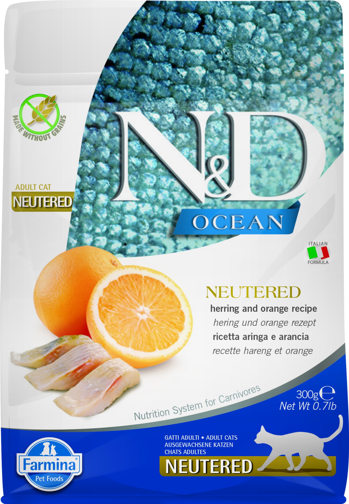N&D Ocean voeding voor de gecastreerde kat Haring 300 gr.