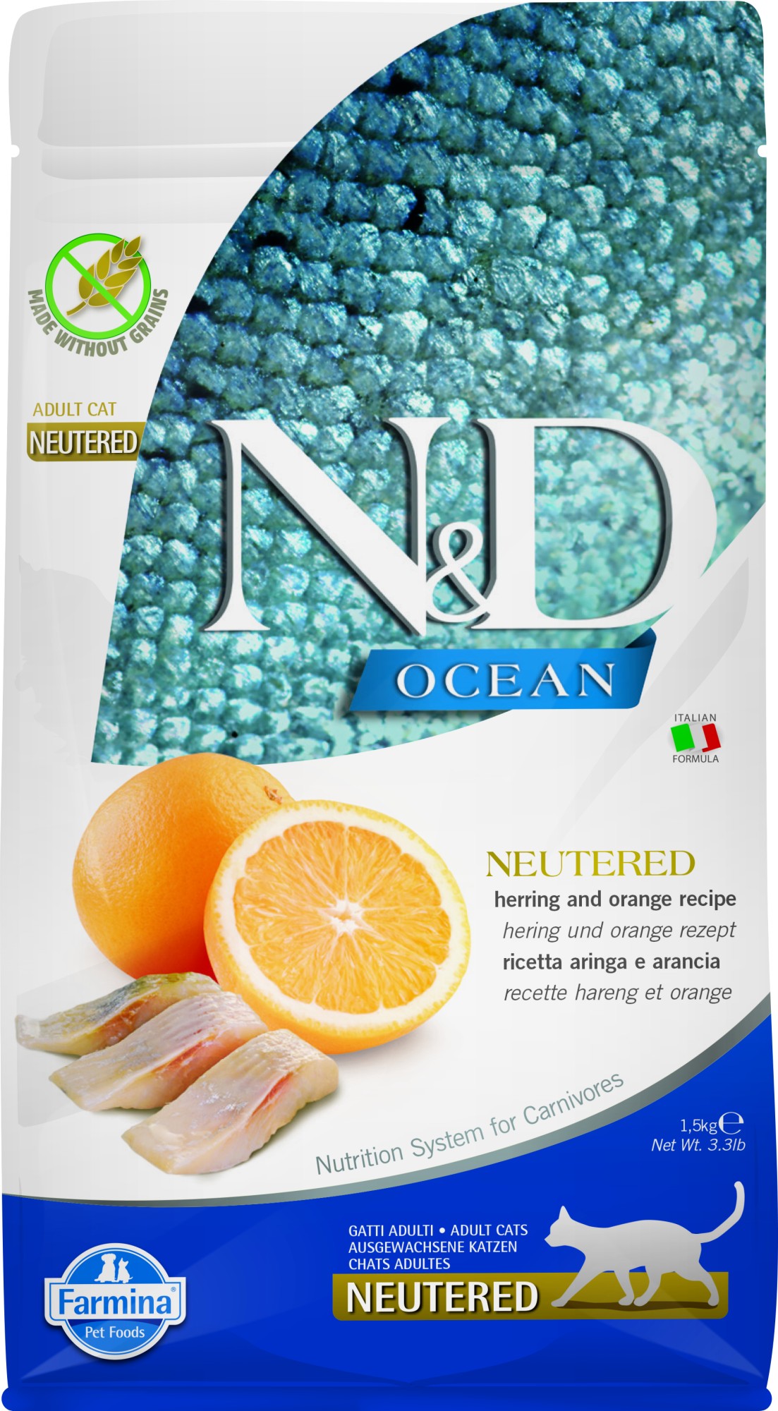 N&D Ocean voeding voor de gecastreerde kat Haring 1,5 kg