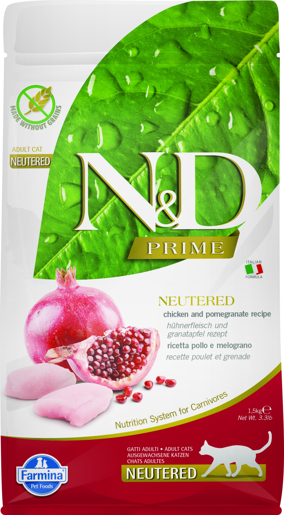 N&D Prime voeding voor de gecastreerde kat Kip 1,5 kg