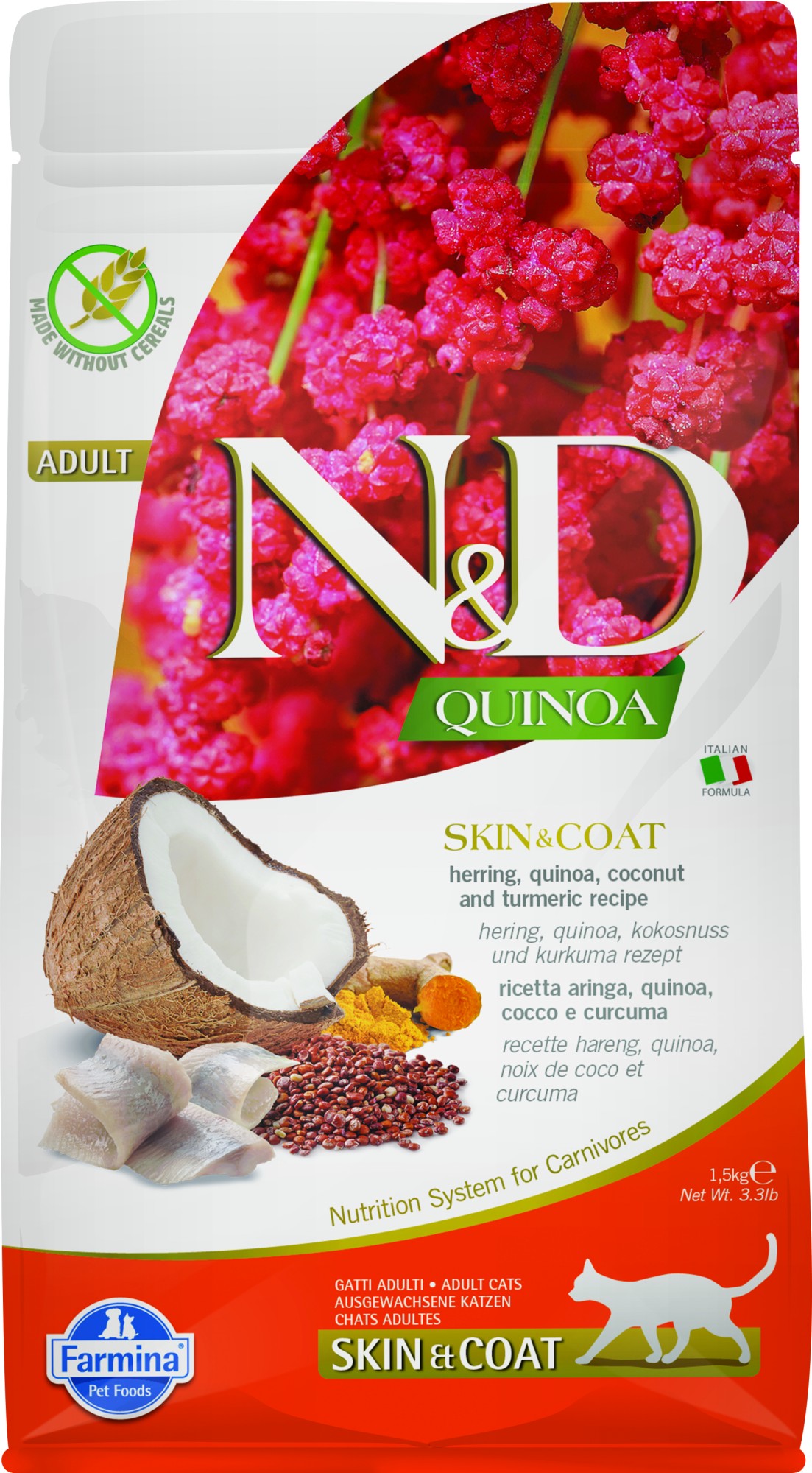 N&D Quinoa kattenvoeding Skin&Coat Haring 1,5 kg