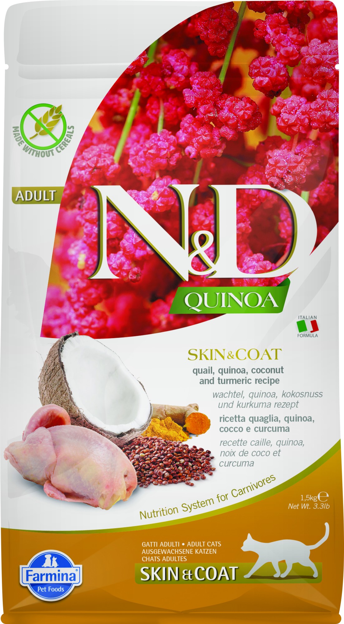 N&D Quinoa kattenvoeding Skin&Coat Kwartel 1,5 kg