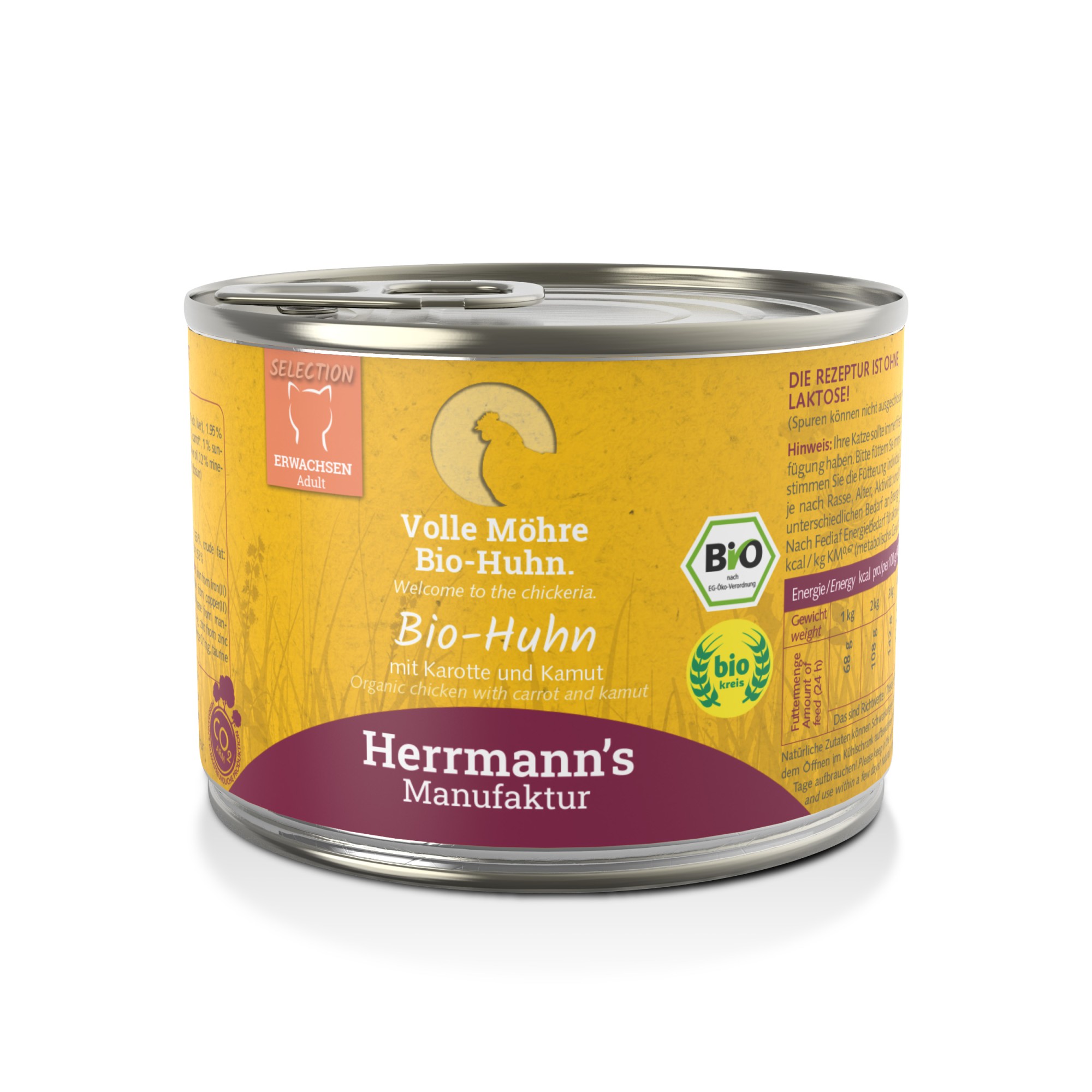 Herrmann's Bio Selection kat Kip met wortel 200 gr. - per 12 stuks