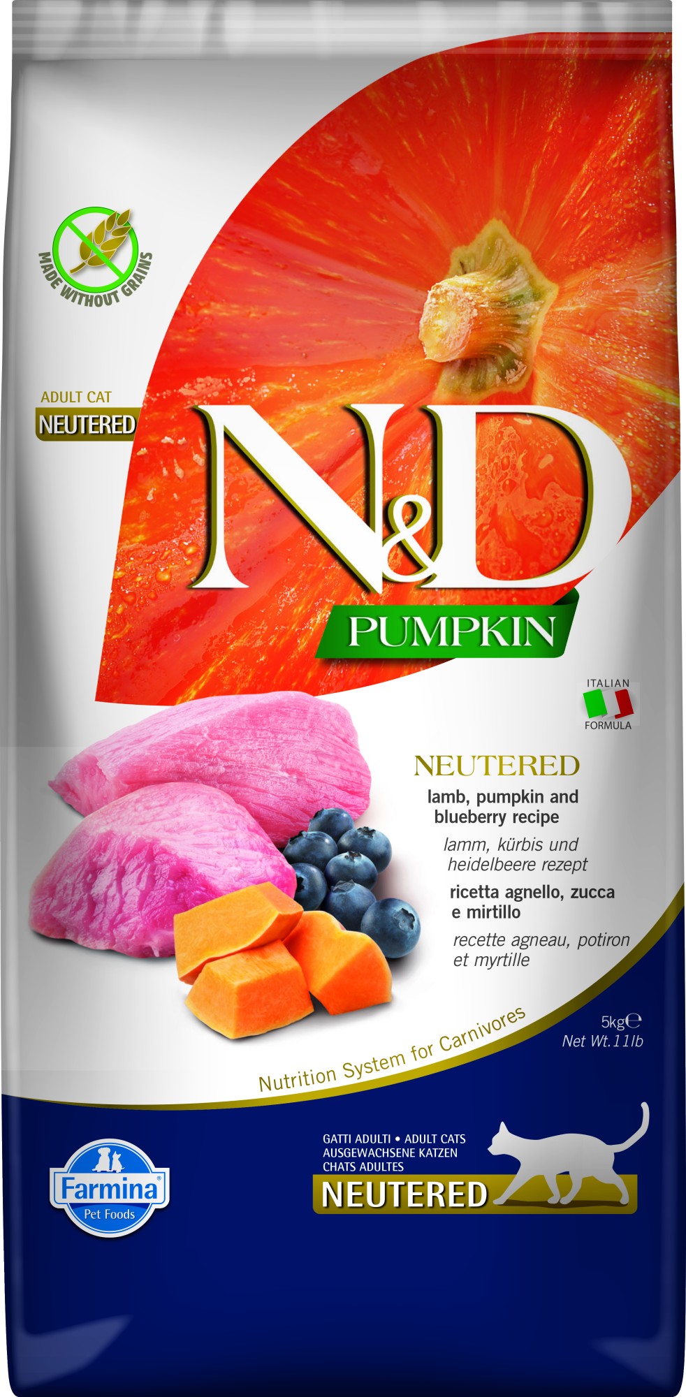 N&D Pumpkin voeding voor de gecastreerde kat Lam 5 kg