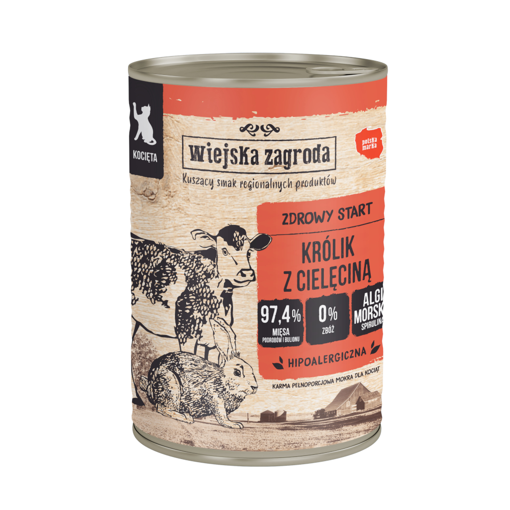 Wiejska zagroda 6x400g  Cat Kitten konijn met kalfsvlees natvoer voor katten