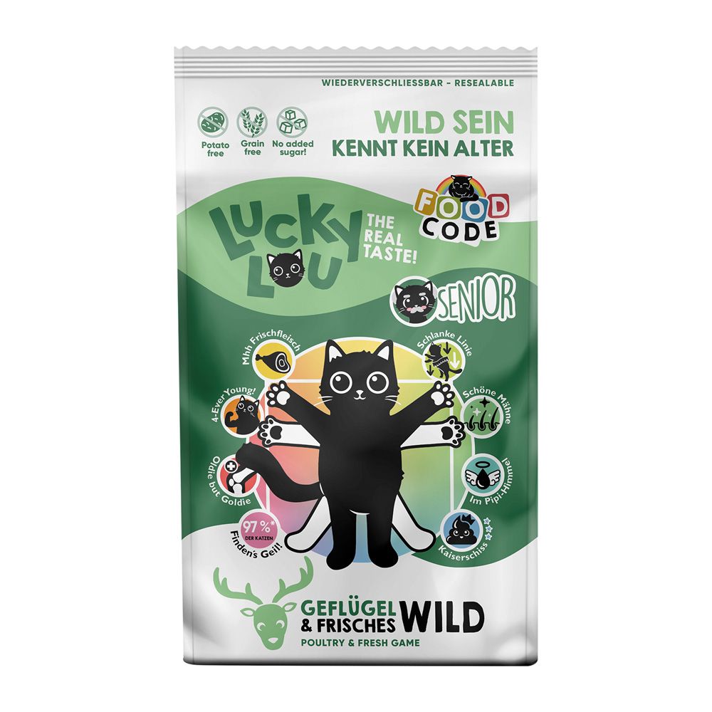 Lucky Lou voordeelverpakking: 2x9kg  Senior Gevogelte & Wild droogvoer voor katten