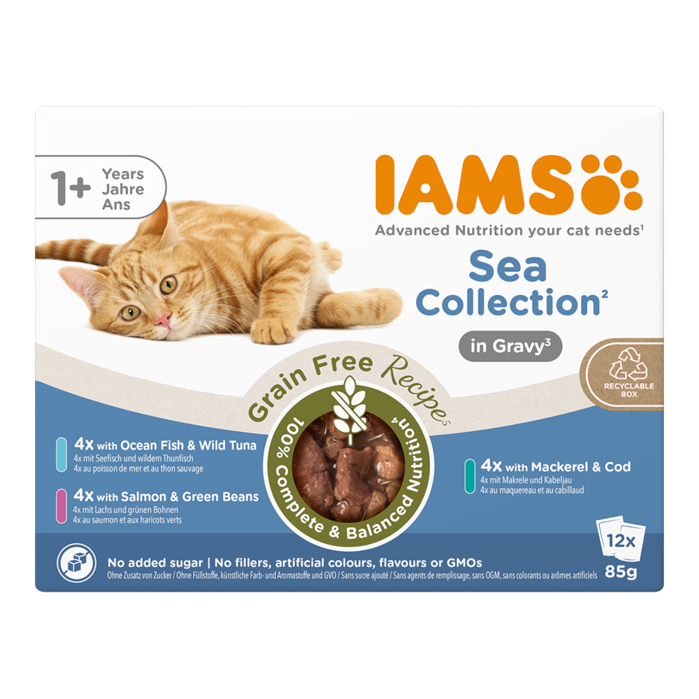 Iams 12x85g  Advanced Nutrition Grain Free Sea Collection in Sauce nat kattenvoer