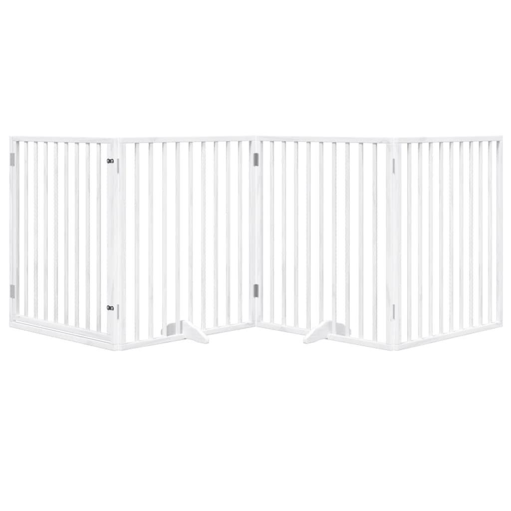 vidaXL Hondenhek inklapbaar met deur 4 panelen 320 cm populierhout wit